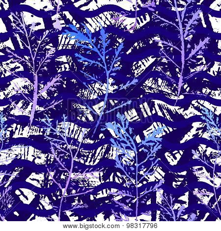Seamless imprints pattern of the branched herbs.