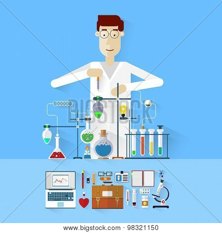 Scientist at work. Laboratory workplace concept. Science and technology