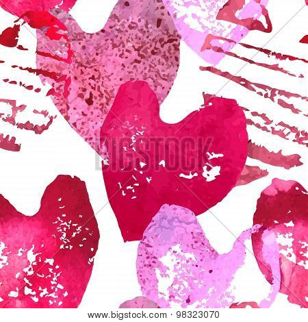 Seamless pattern with grunge hearts.