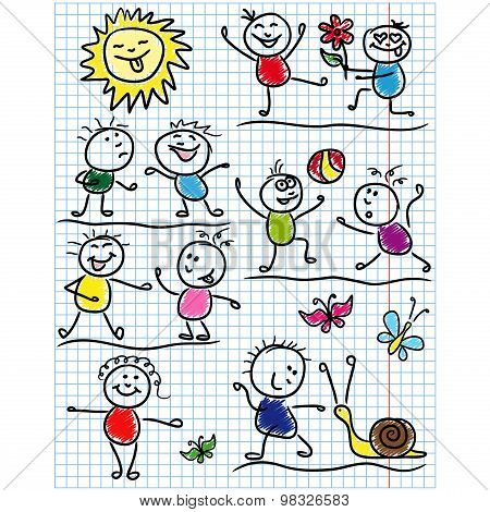 Amusing Scenes With Sun And Kids Figures