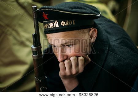 Unidentified re-enactor dressed as Soviet sailor during events d