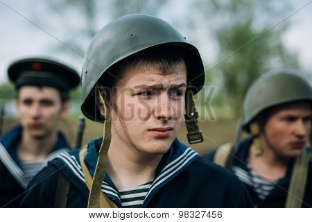Unidentified re-enactor dressed as Soviet sailor during events d