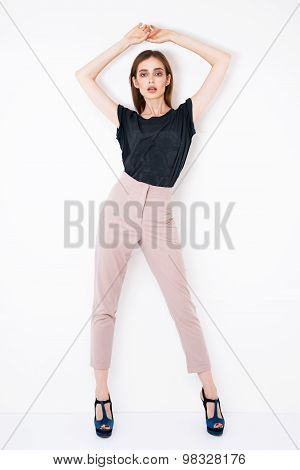 fasshion model pose on white background in studio