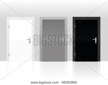 Three Doors White Gray Black Closed