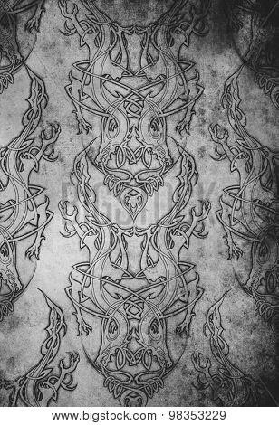 Tattoo pattern with Celtic fret over vintage paper