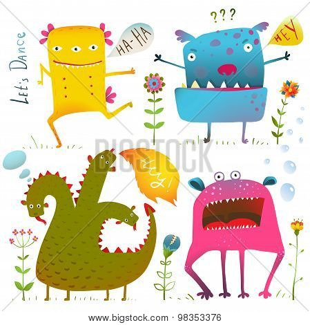 Fun Cute Kind Monsters for Children Design Colorful Collection