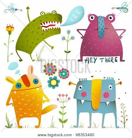 Fun Cute Little Monsters for Kids Design Colorful Collection