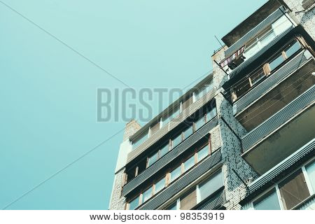 Details Of A Residential Apartment Building With Balconies In A Cheap Area