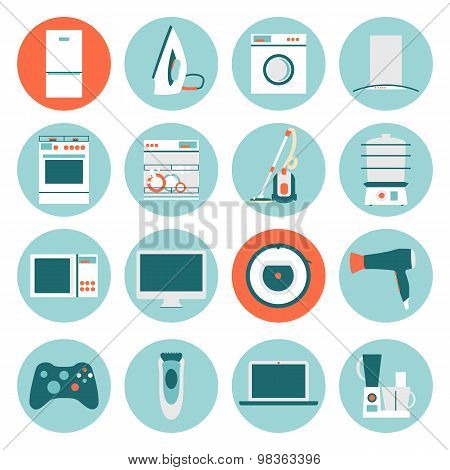 Set  modern flat design icons of home appliances.