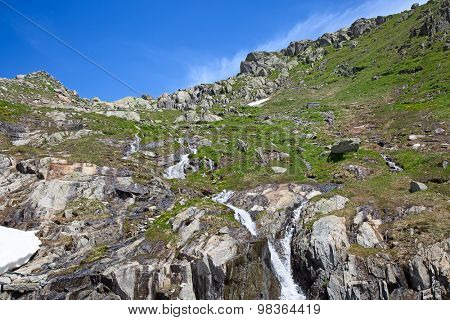Rocky cliffs nearby Rhone glacier, source of Rhone river