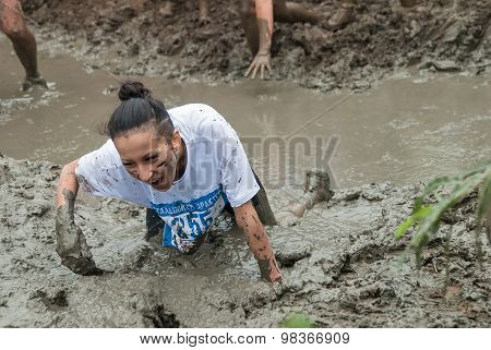 Attractive Girl In Extrime Racing In Mud Hole