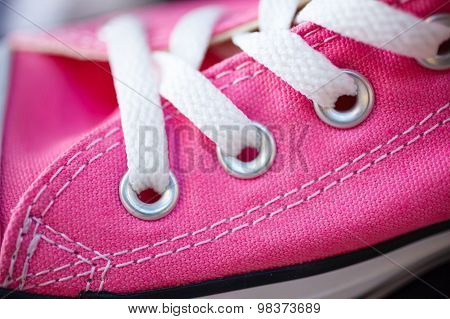Closeup Pink Fashionable Sneakers On Shop Shelf