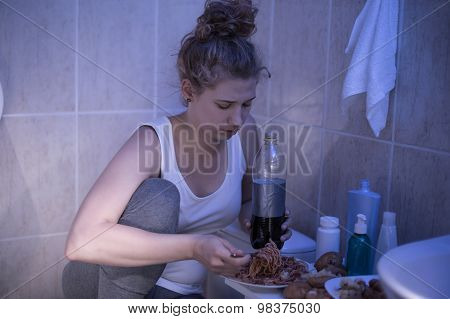 Sick Female Eating Unhealthy