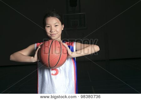 A asian basketball player in gymnase field