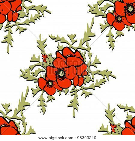 Poppy Floral Background Seamless Pattern