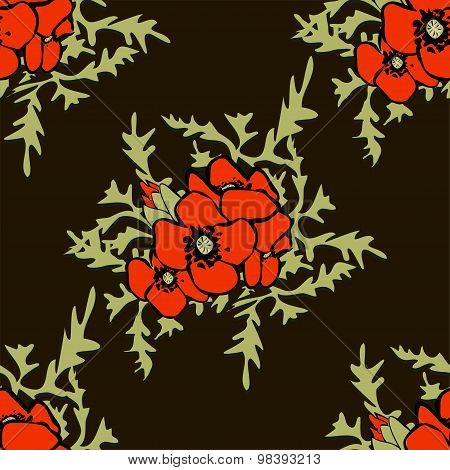 Poppy Floral Background Seamless Pattern