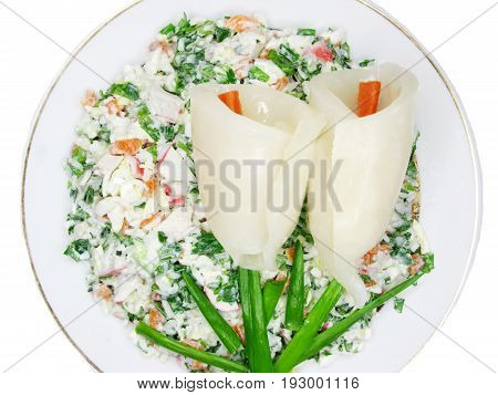 creative stuffed squid with carrot salad and fennel
