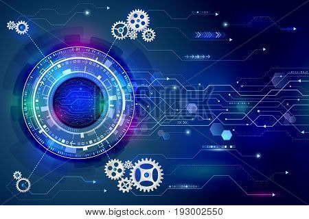 Abstract circular technology concept. Hi-tech communication on the blue background. Futuristic radial elements style. Vector illustration eps10