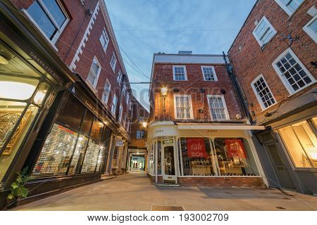 Winchester, UK. 25th June 2017. The streets of Winchester City centre are quiet at the end of the day on a warm Sunday evening.