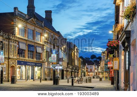 Winchester, UK. 25th June 2017. The streets of Winchester City centre are quiet at the end of the day on a warm Sunday evening.