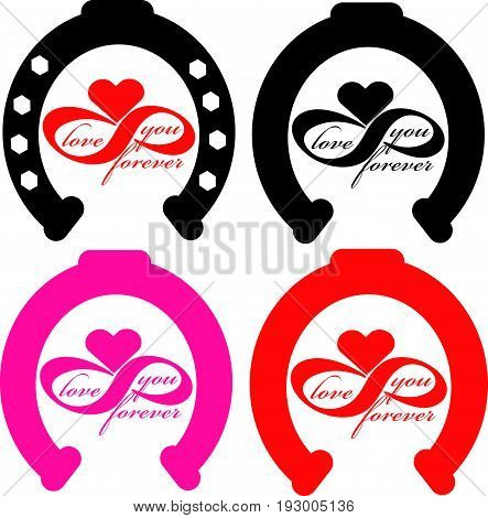 Set of forever love icon with horse shoe isolated on white background. Vector illustration.