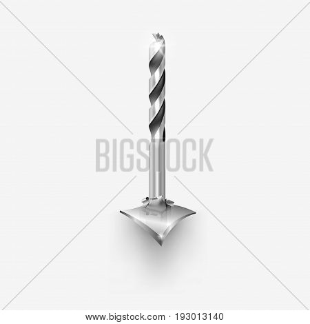 Vector realistic image metallic drill that penetrates the metal plate fragment.