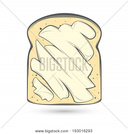 Vector stylized image of a slice of bread in a toast spread with a thick layer of butter.