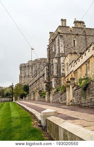Wall and Tower of Windsor Castle in England