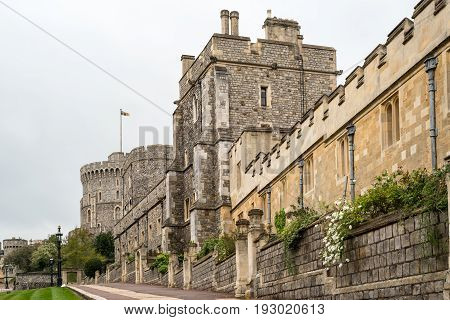 Wall and Tower of Windsor Castle in England