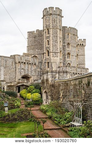Wall and Tower of Windsor Castle in England