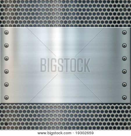 placa metálica brillante sobre fondo de aluminio agujereada