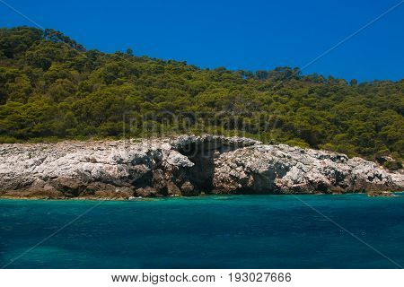 Wild view of the rocky coastline and cliffs. Tremiti Islands, Puglia, Italy