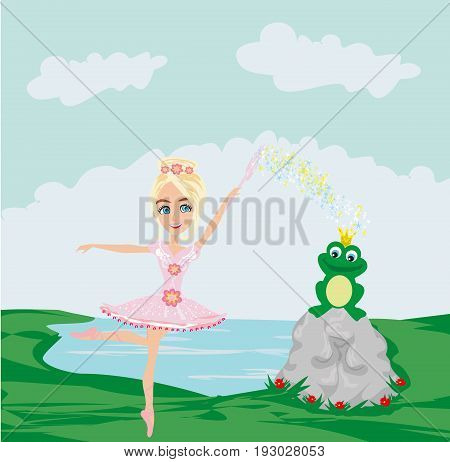 Frog with a crown And fairy ballerina , vector illustration