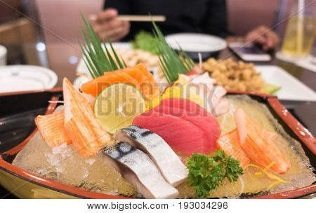 Japanese Sashimi Set On Boat Plate