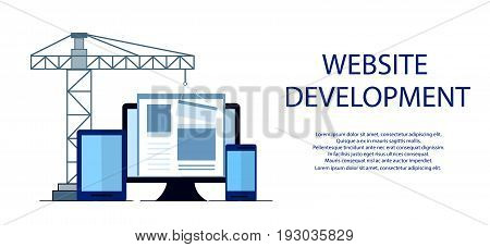 Flat design of website under construction web page building process site form layout of Web Development. Vector Illustration