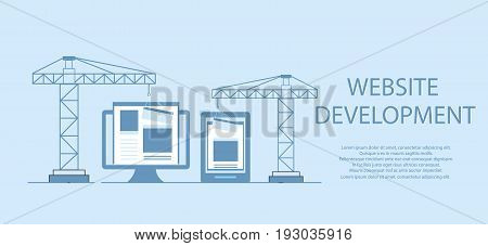 Flat design of website under construction web page building process site form layout of Web Development. Vector Illustration