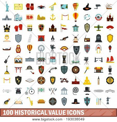 100 historical value icons set in flat style for any design vector illustration
