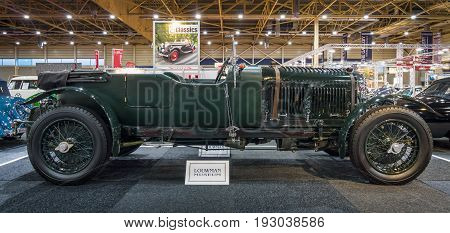 MAASTRICHT NETHERLANDS - JANUARY 14 2016: Sports car Bentley 4 1/2 Litre Vanden Plas Le Mans 1928. International Exhibition InterClassics & Topmobiel 2016