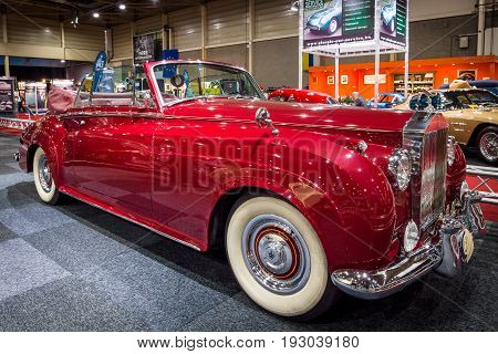 MAASTRICHT NETHERLANDS - JANUARY 14 2016: Luxury car Rolls-Royce Silver Cloud II Drophead Coupe 1962. International Exhibition InterClassics & Topmobiel 2016