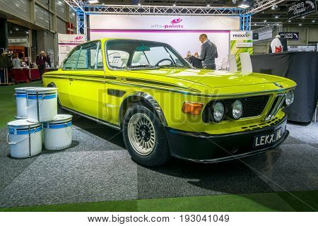 MAASTRICHT NETHERLANDS - JANUARY 15 2016: Grand tourer coupe BMW 3.0 CSL. International Exhibition InterClassics & Topmobiel 2016
