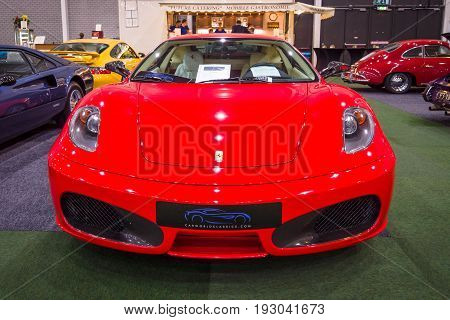 MAASTRICHT NETHERLANDS - JANUARY 15 2016: Sports car Ferrari F430 2006. International Exhibition InterClassics & Topmobiel 2016