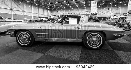 MAASTRICHT NETHERLANDS - JANUARY 15 2016: Sports car Chevrolet Corvette C2 
