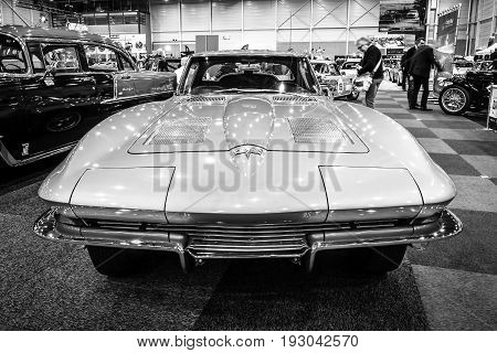 MAASTRICHT NETHERLANDS - JANUARY 15 2016: Sports car Chevrolet Corvette C2 