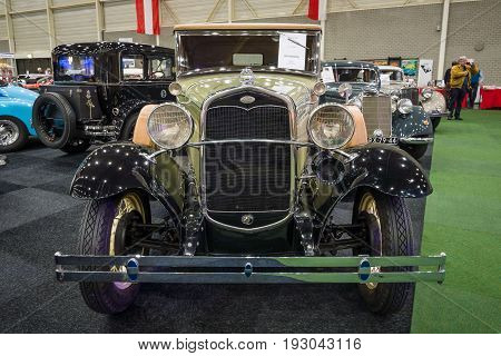 MAASTRICHT NETHERLANDS - JANUARY 15 2016: Vintage car Ford Model A A400 convertible 1931. International Exhibition InterClassics & Topmobiel 2016
