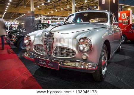 MAASTRICHT NETHERLANDS - JANUARY 15 2016: Executive car Alfa Romeo 1900 Berlina 1954. International Exhibition InterClassics & Topmobiel 2016