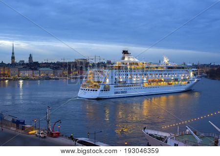 STOCKHOLM - MAR 13, 2017: Cruise ship Birka Cruises leaves  in Stockholm