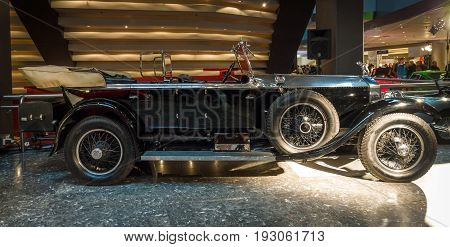 MAASTRICHT NETHERLANDS - JANUARY 15 2016: Vintage car Rolls-Royce Phantom I Pall Mall Tourer 1927. International Exhibition InterClassics & Topmobiel 2016