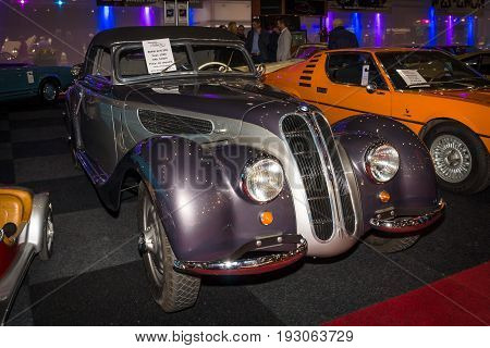 MAASTRICHT NETHERLANDS - JANUARY 15 2016: Vintage car BMW 327/328 1938. International Exhibition InterClassics & Topmobiel 2016