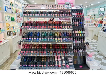 SEOUL, SOUTH KOREA - CIRCA MAY, 2017: goods on display at Etude House store in Seoul. 