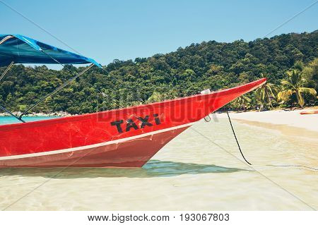 Boat taxi on the tropical beach. Perhetian islands Malaysia